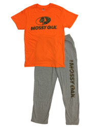 Mens 2pc Orange & Gray Mossy Oak Pajamas Sleep Set Lounge Pants & T-Shirt Set