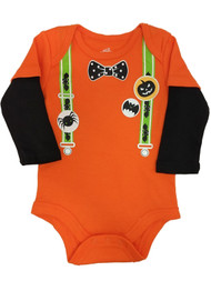 Infant Boys Halloween Bodysuit Pumpkin & Spider Suspenders Creeper Shirt