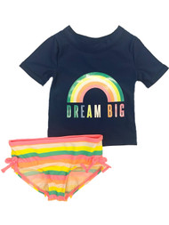 Carters Infant Girls Blue Dream Big 2 Pc Rainbow Rash Guard Swimming Suit 9m