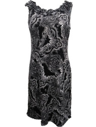 Womens Black & White Paisley Flower Print Sequined Ruffle Shift Dress Medium