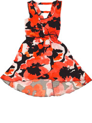 Womens Red Black White Floral Fit & Flare Dress High Lo Sundress