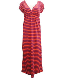 Womens Purple & Red Horizontal Stripe Lace Back V-Neck Maxi Dress