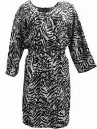 Womens Kardashian Kollection Gray Black Zebra Tiger Animal Print Tunic Dress L