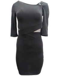 Womens Kardashian Kollection Black Opaque See Through Pencil Body Con Dress XS