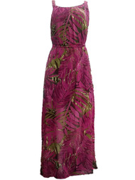 Womens Purple & Green Philodendron Leaf Opaque Tank Top Maxi Dress