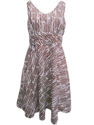 Womens White Brown Striped Polka Dot Print A-Line Dotted Dress