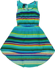 Womens Blue Green Purple Stripe Hi Low Fit & Flare Dress Tank Sundress Medium