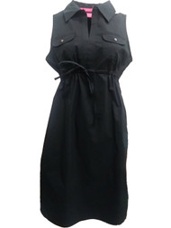 Womens  Black Sleeveless Button Up Shirt Collared Polo Dress