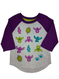 Disney Girls Lilo & Stitch T-Shirt Purple Speckle Alien Baseball Tee Shirt