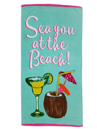 Oasis See You At The Beach Tropical Drinks Plush Cotton Beach Towel 30x60