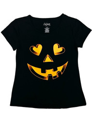 Girls Black Heart Pumpkin Halloween T-Shirt Jack-O-Lantern Tee Shirt