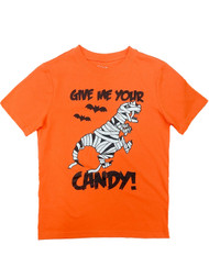 Boys Orange Give Me Your Candy Halloween T-Shirt Dinosaur Mummy Tee Shirt