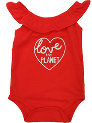 Infant Girls Red Ruffle Love The Planet Bodysuit Creeper Baby Shirt