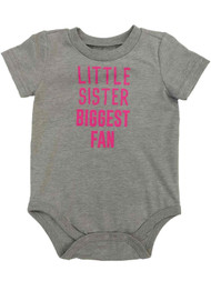 Infant Girls Gray Little Sister Biggest Fan Bodysuit Creeper Baby Shirt