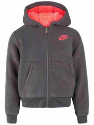 Nike Girls Gray & Pink Sherpa Lined Zip Front Hoodie Sweatshirt Jacket