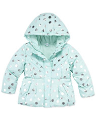 Toddler Girls Mint Blue & Silver Polka Dot Puffer Jacket Winter Snow Coat