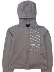 Nike Therma Girls Gray & Silver Zip Front Hoodie Sweatshirt Jacket Dri-fit