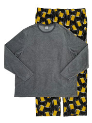 Men's 2-Piece Fleece Crewneck Top & Beer Mug Sleep Pants Sleepwear Pajama Set