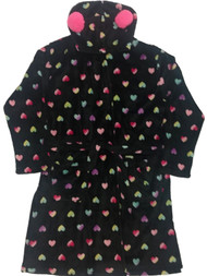 Girls Black Rainbow Polka Dot Heart Hoodie Bathrobe Plush Robe House Coat