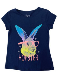 Girls Navy Blue Easter Tee Shirt Bunny Rabbit Glasses Hopster T-Shirt