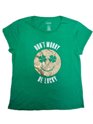 Girls Green St Patricks Tee Shirt Glitter Emoji Face Gold Shamrock T-Shirt