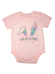 Infant Girls Pink Easter Bunny Rabbit Bodysuit Ear Resistible Baby Outfit