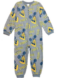 Boys Gray & Yellow Fleece Pizza Party Union Suit Sleeper Pajamas