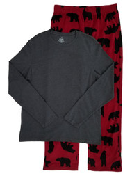 Mens 2 Piece Long Sleeve Shirt & Microfleece Bear Pants Pajama Set Sleep Set