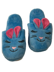 Womens Plush Blue Bunny Rabbit Slippers Scuffs House Shoes
