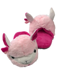 Womens Plush Pink & White Llama Slippers Scuffs House Shoes