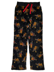 Boys Black Moose Pizza Santa Hat Fleece Sleep Pants Pajama Bottoms