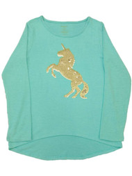 Girls Blue & Gold Sequin Unicorn Sweater Top X-Large 16