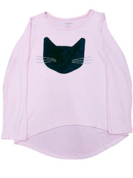 Girls Pink Kitty Sweater Black Cat Top X-Large 16