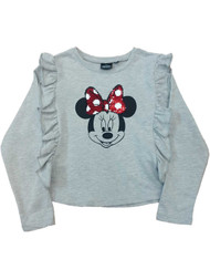 Disney Girls Gray Ruffle Minnie Mouse T-Shirt Long Sleeve Sequin Top