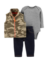 Carters Infant Boys Camo Baby Outfit Gray Bodysuit Camoflauge Vest & Pant Set