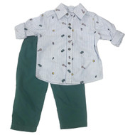 Carters Infant Boys Button Up Blue Striped Collared Shirt & Green Pants Set