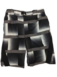 Xersion Boys Black & Gray Checker Print Swim Trunk Board Shorts