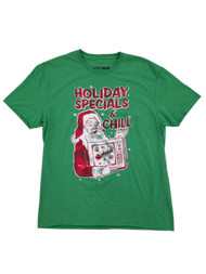 Mens Heather Green Santa Claus Holiday Specials & Chill Christmas T-Shirt