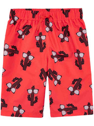 Boys Red & Black Sunglasses Cactus Print Swim Trunk Board Shorts