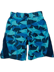 Boys Blue Camo Shark Print Swim Trunk Board Shorts