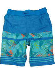 Boys Tropical Blue Floral Fern Print Swim Trunk Board Shorts