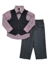 Dockers Infant Boys 4 Piece Dress Up Outfit Plaid Shirt Bow Tie Vest & Pants 24m