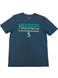 Boys Silky 2 Tone Navy Blue & Teal Seattle Mariners Baseball T-Shirt Shirt Large