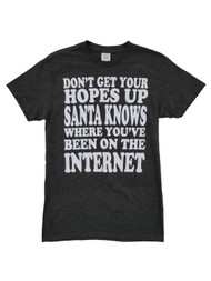 Mens Dark Gray Heather Santa Knows Where You've Been On The Internet T-Shirt