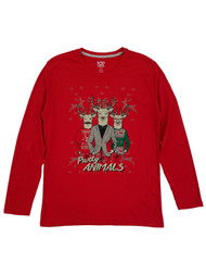 Mens Red Party Animals Reindeer Christmas Holiday Long Sleeve Shirt
