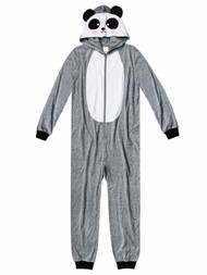 Girls Gray Hoodie Panda Bear Blanket Sleeper Union Suit Pajamas XXS 4-5