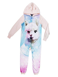 Girls Pink Llama Hoodie Blanket Sleeper Union Suit Pajamas