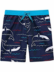 Toddler Boys Navy Blue White & Red Whale Swim Trunks Board Shorts