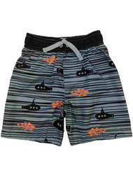 Toddler Boys Navy Blue Submarine & Fish Striped Swim Trunks Board Shorts