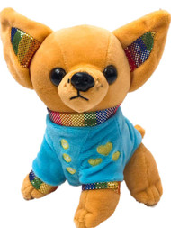 Linzy Toys Plush Blue Chihuahua 6.5" Puppy Dog Stuffed Animal Pal With Rainbow